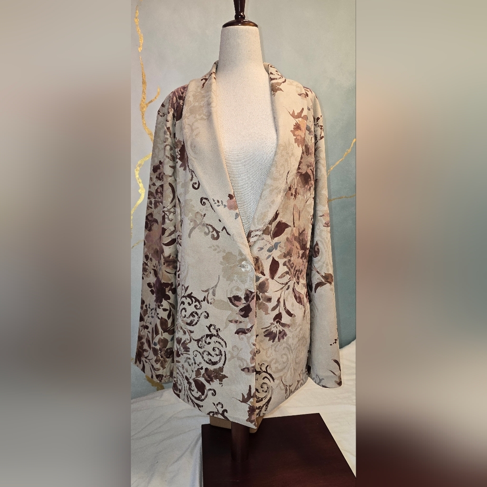 Vintage Style Floral Single Button Blazer Jacket In Super Soft Velour XL